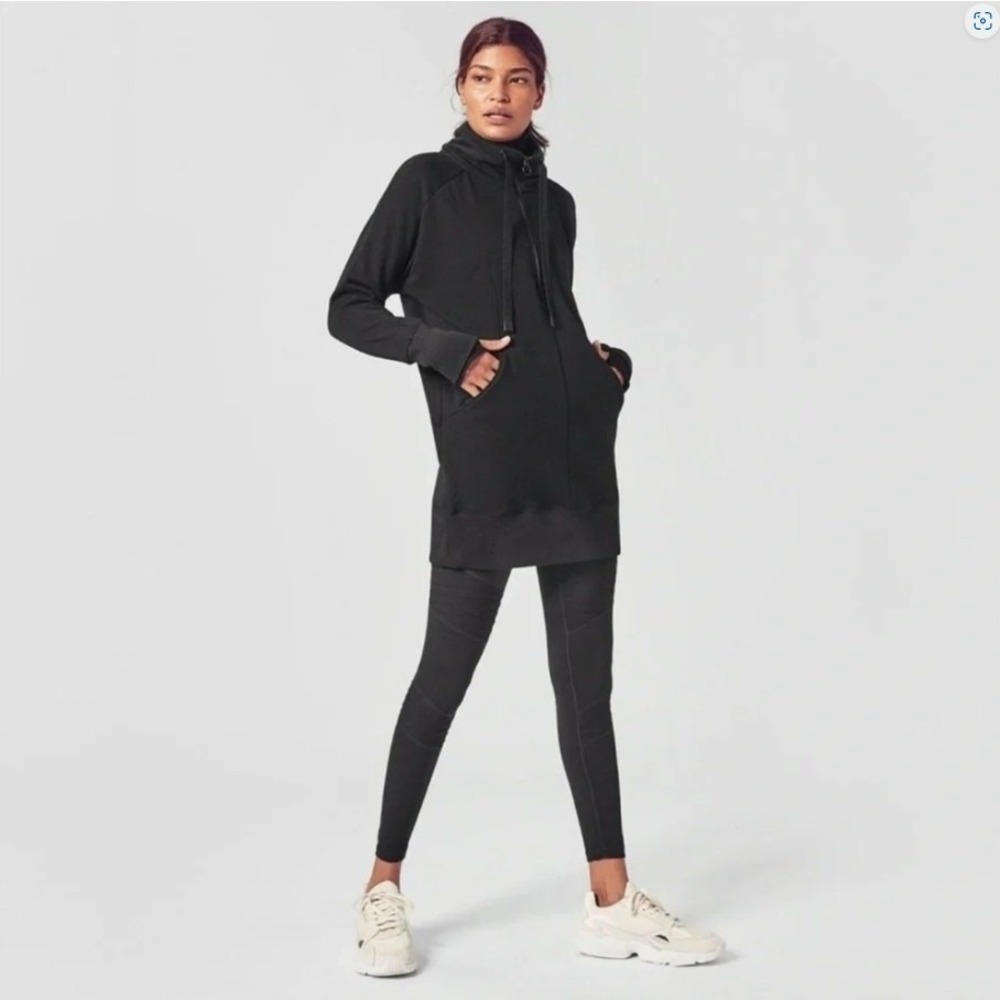 Athleta Cozy Karma Mock Neck Sweatshirt Dress Fleece Long Sleeve Large Petite LP